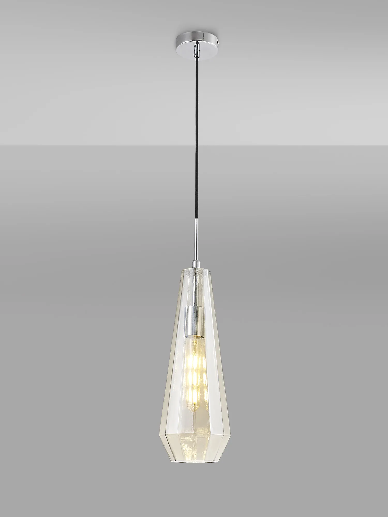 Markus Glass Pendant 1 Light Cognac Slim Cone Polished Chrome D0602  Deco Markus